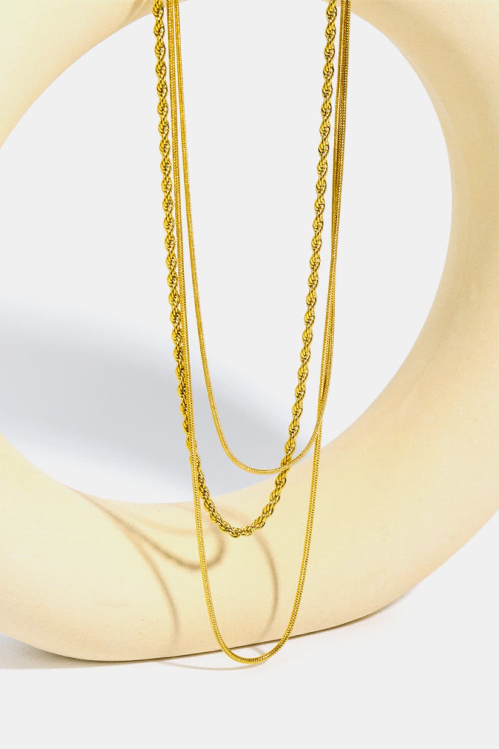 Stainless Steel 18K Gold Pleated Triple Layer Necklace